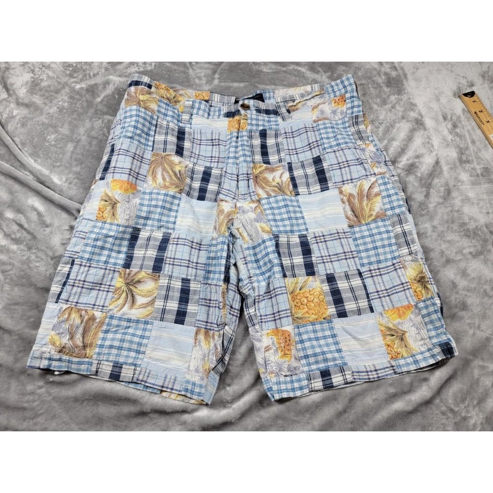 Old Navy Quilted Patchwork Shorts‎ Men's Blue Plaid Casual 100% Cotton Size 38